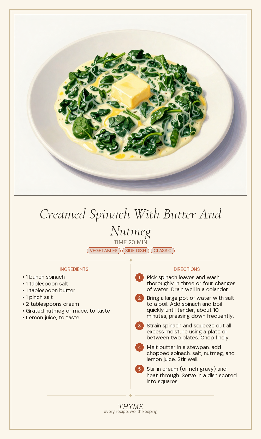 Creamed Spinach With Butter And Nutmeg