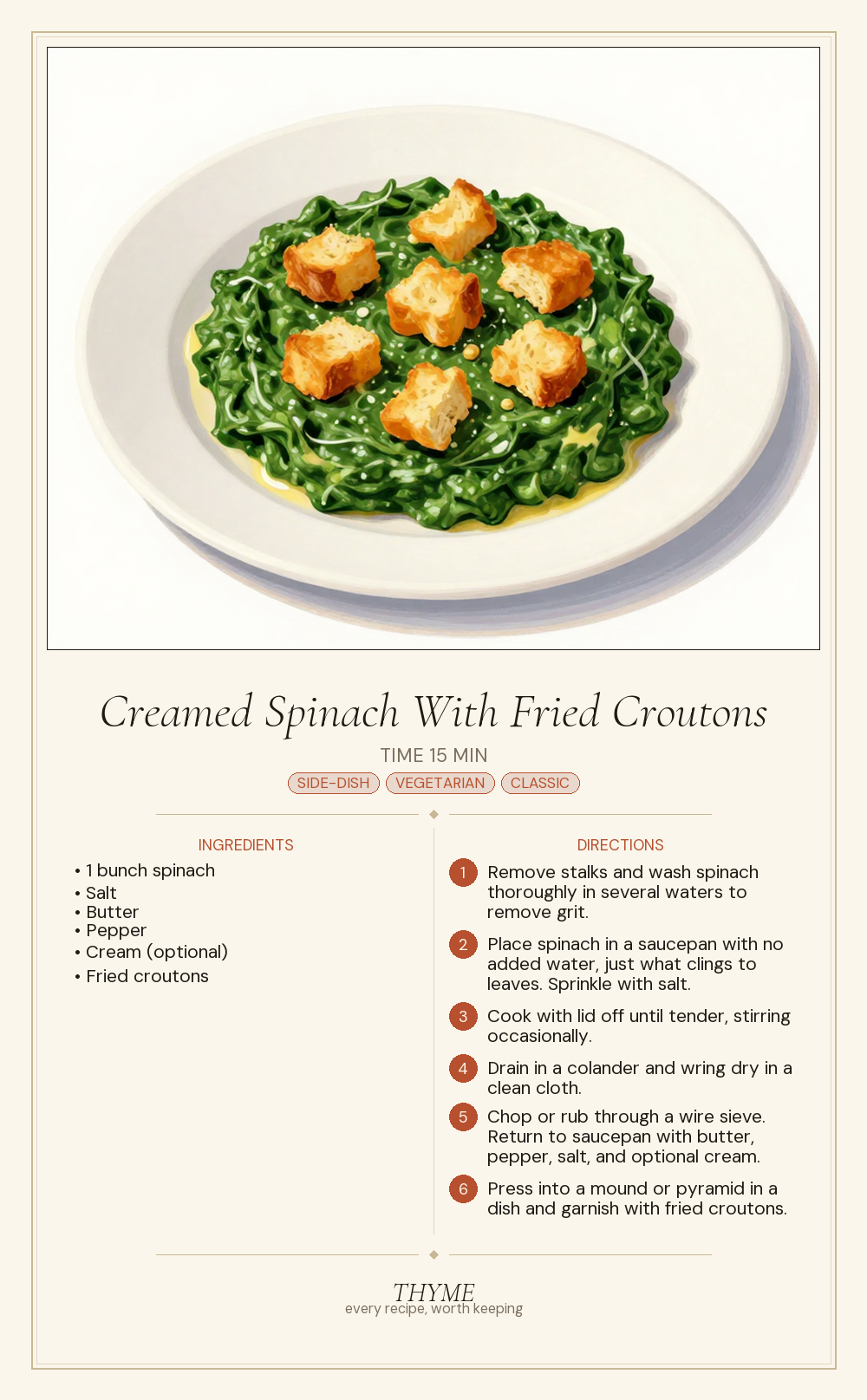 Creamed Spinach With Fried Croutons