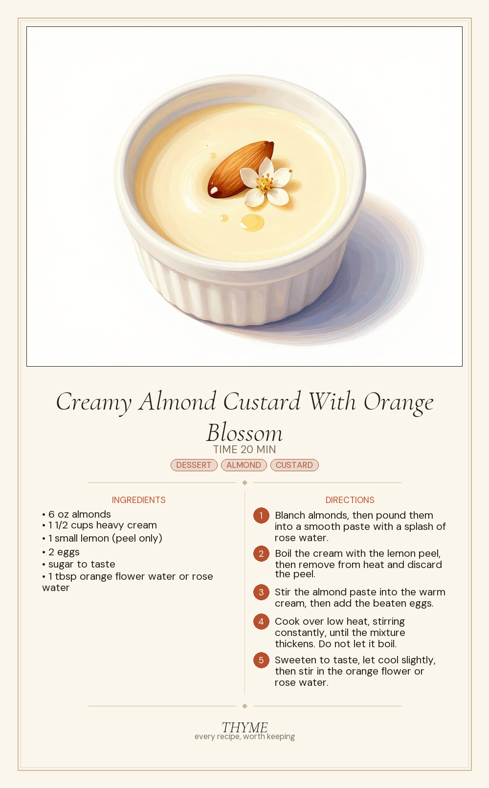 Creamy Almond Custard With Orange Blossom
