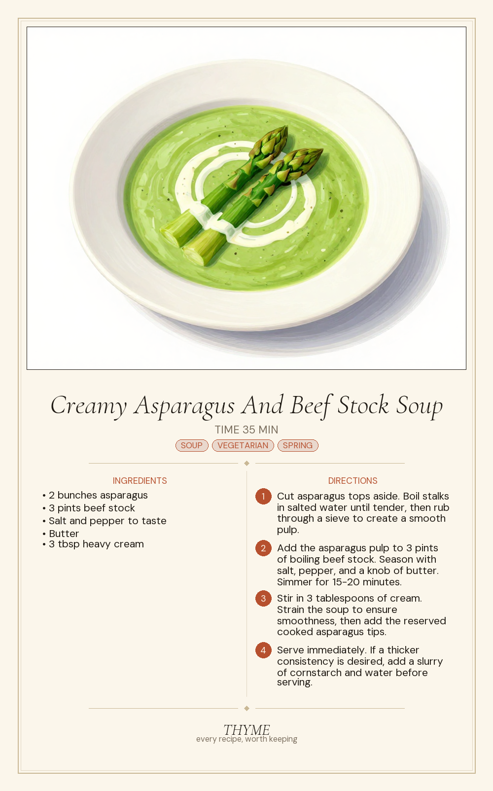 Creamy Asparagus And Beef Stock Soup