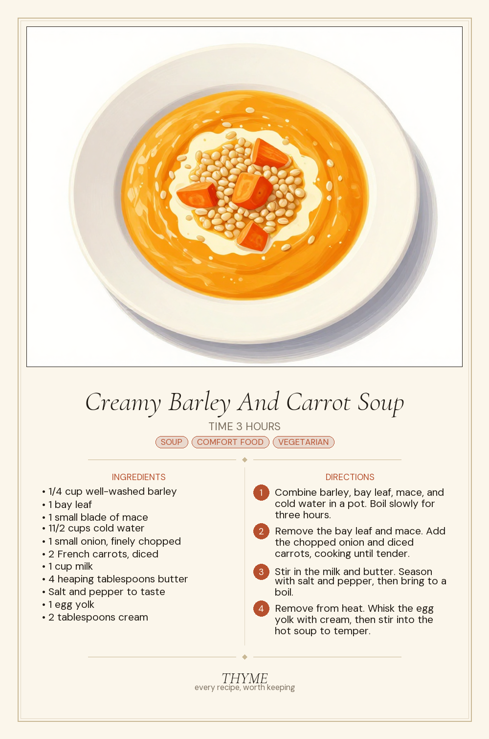 Creamy Barley And Carrot Soup