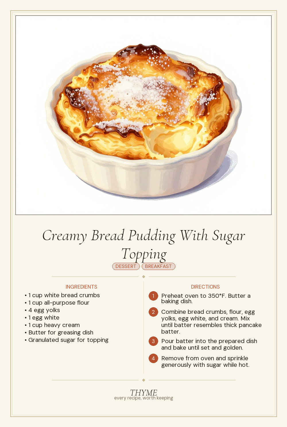 Creamy Bread Pudding With Sugar Topping