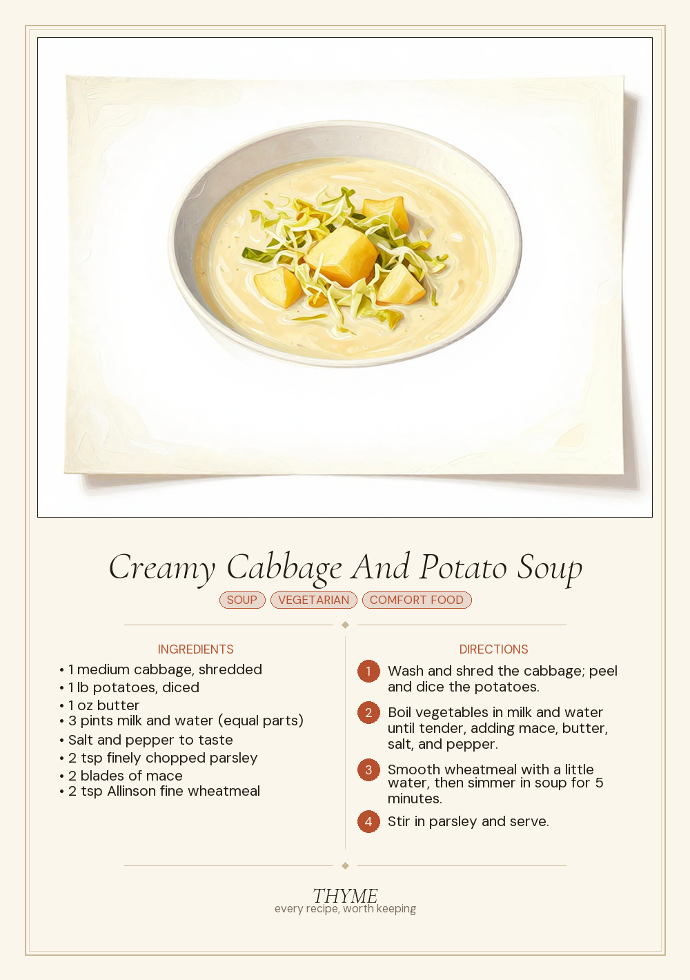 Creamy Cabbage And Potato Soup