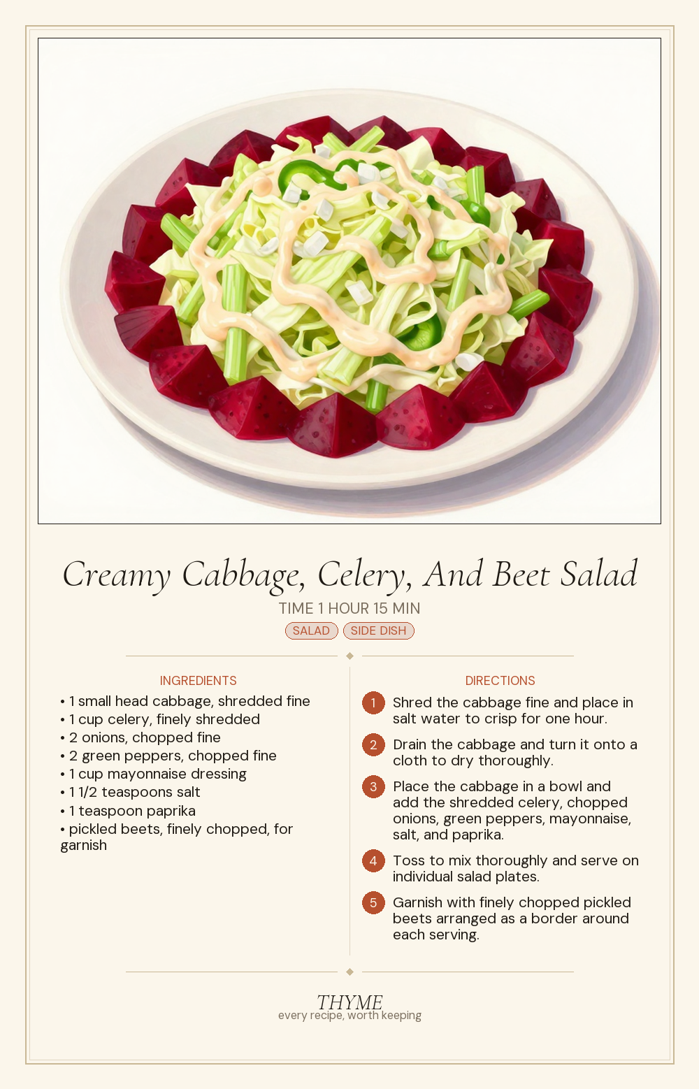 Creamy Cabbage, Celery, And Beet Salad