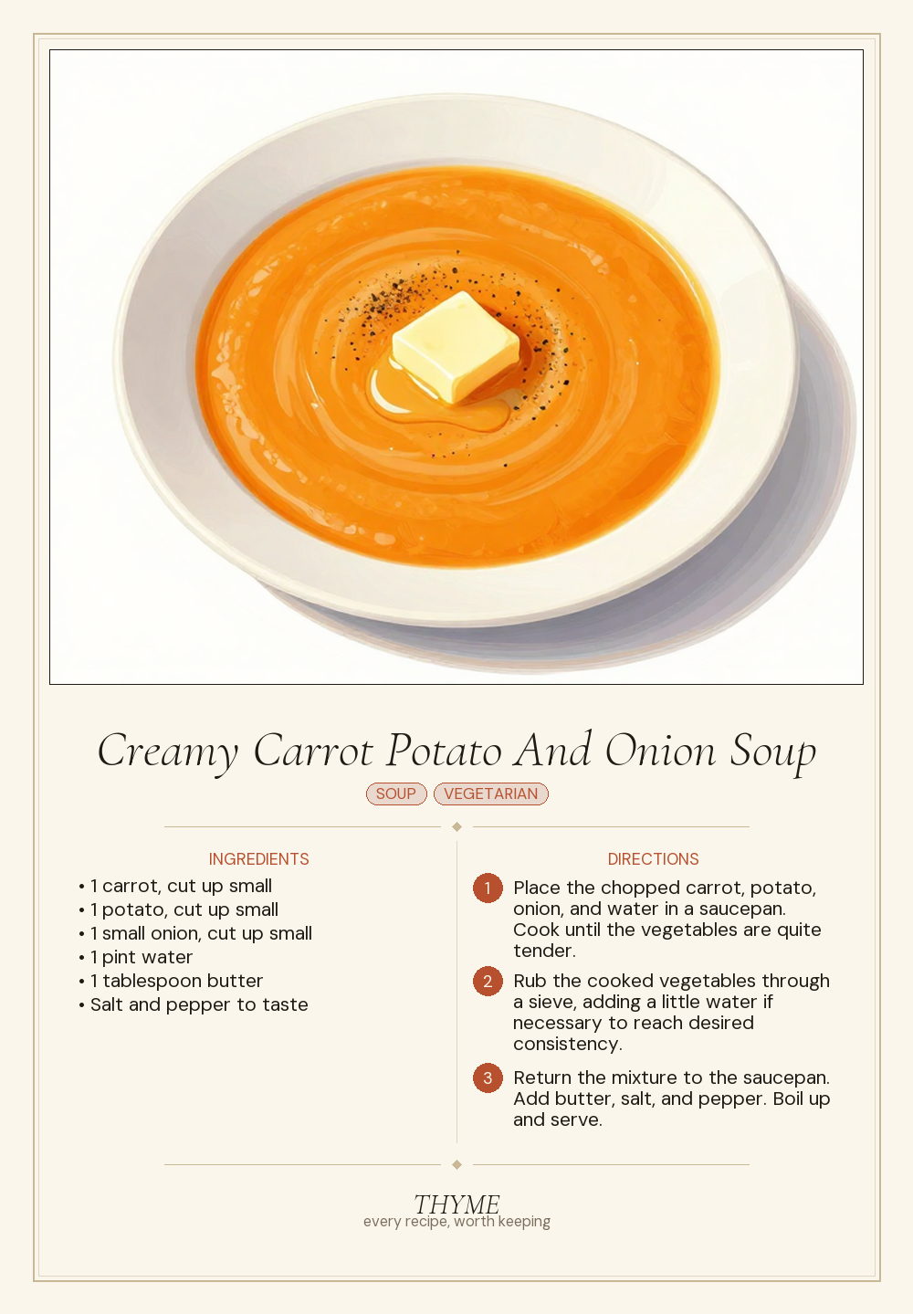Creamy Carrot Potato And Onion Soup