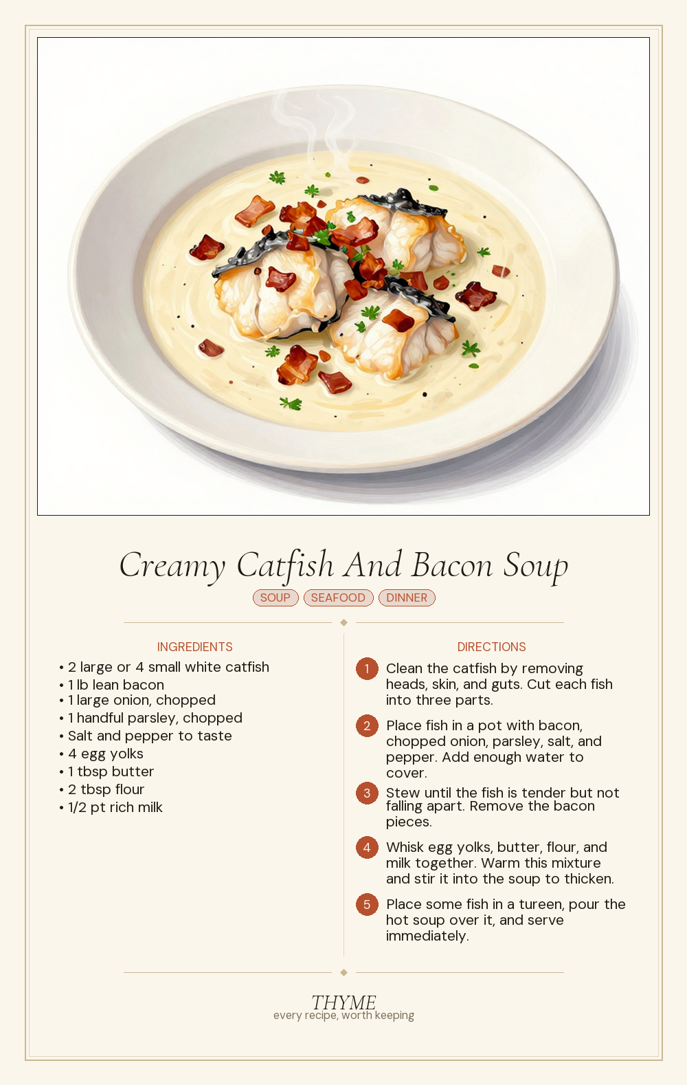 Creamy Catfish And Bacon Soup