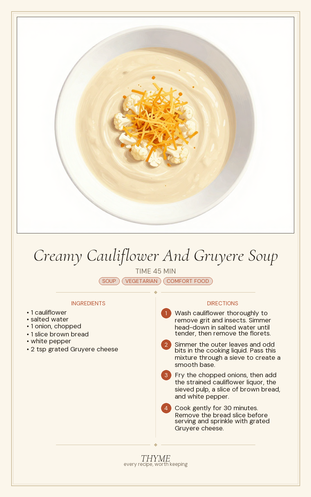 Creamy Cauliflower And Gruyere Soup