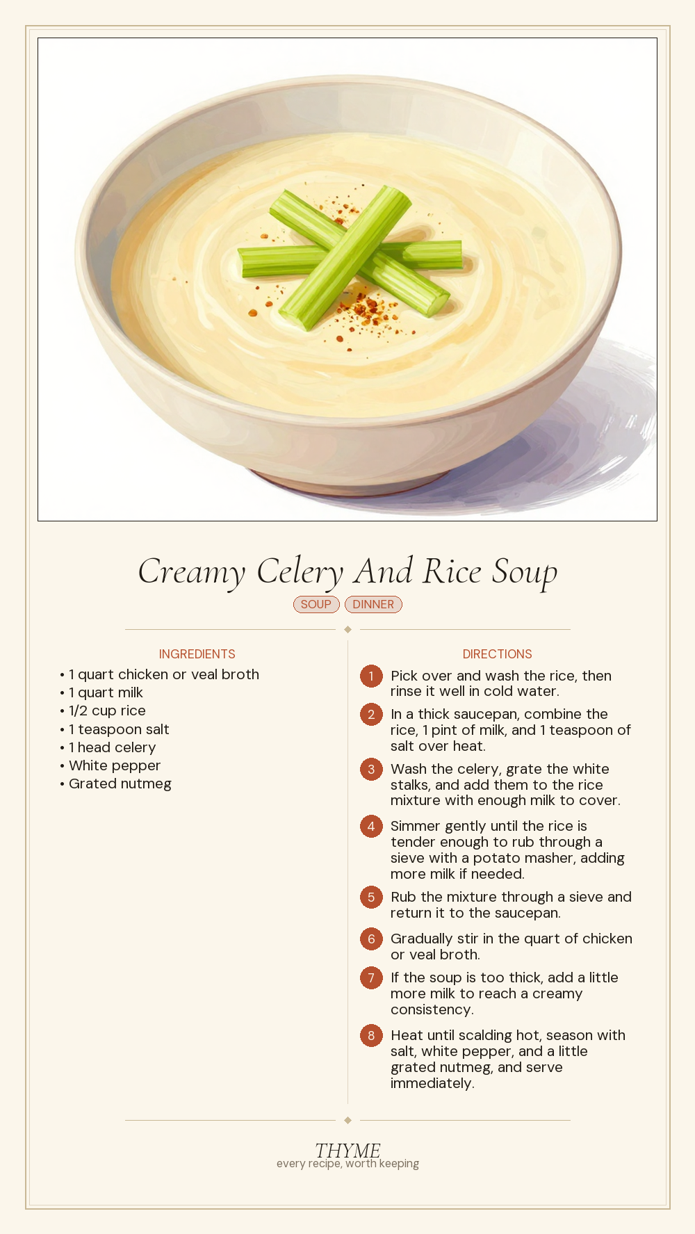 Creamy Celery And Rice Soup