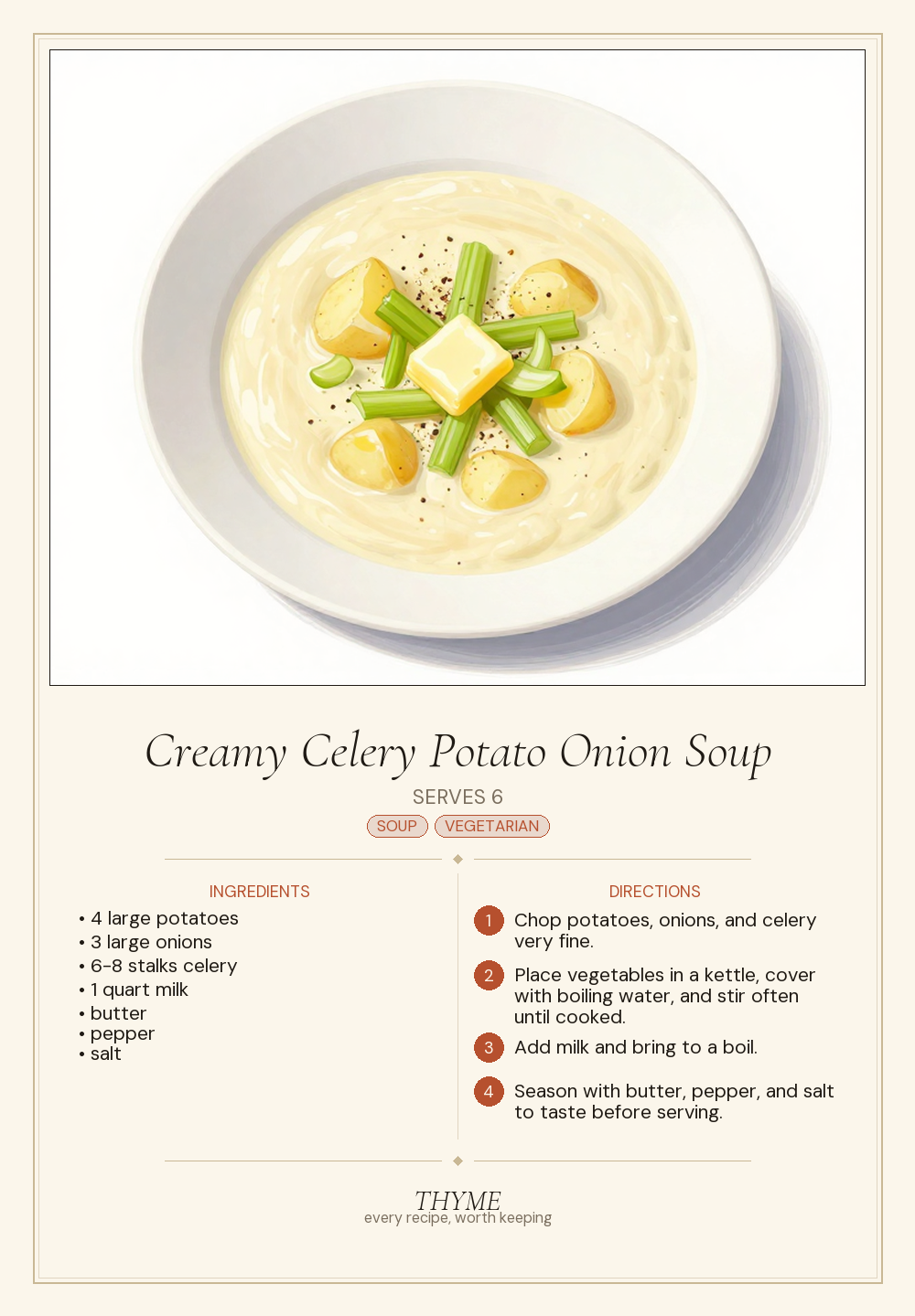 Creamy Celery Potato Onion Soup