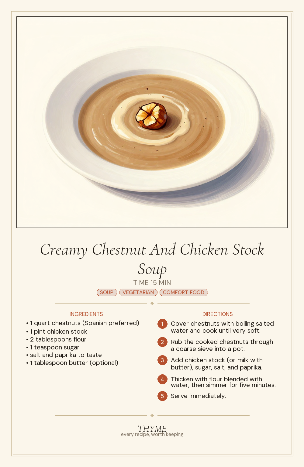 Creamy Chestnut And Chicken Stock Soup