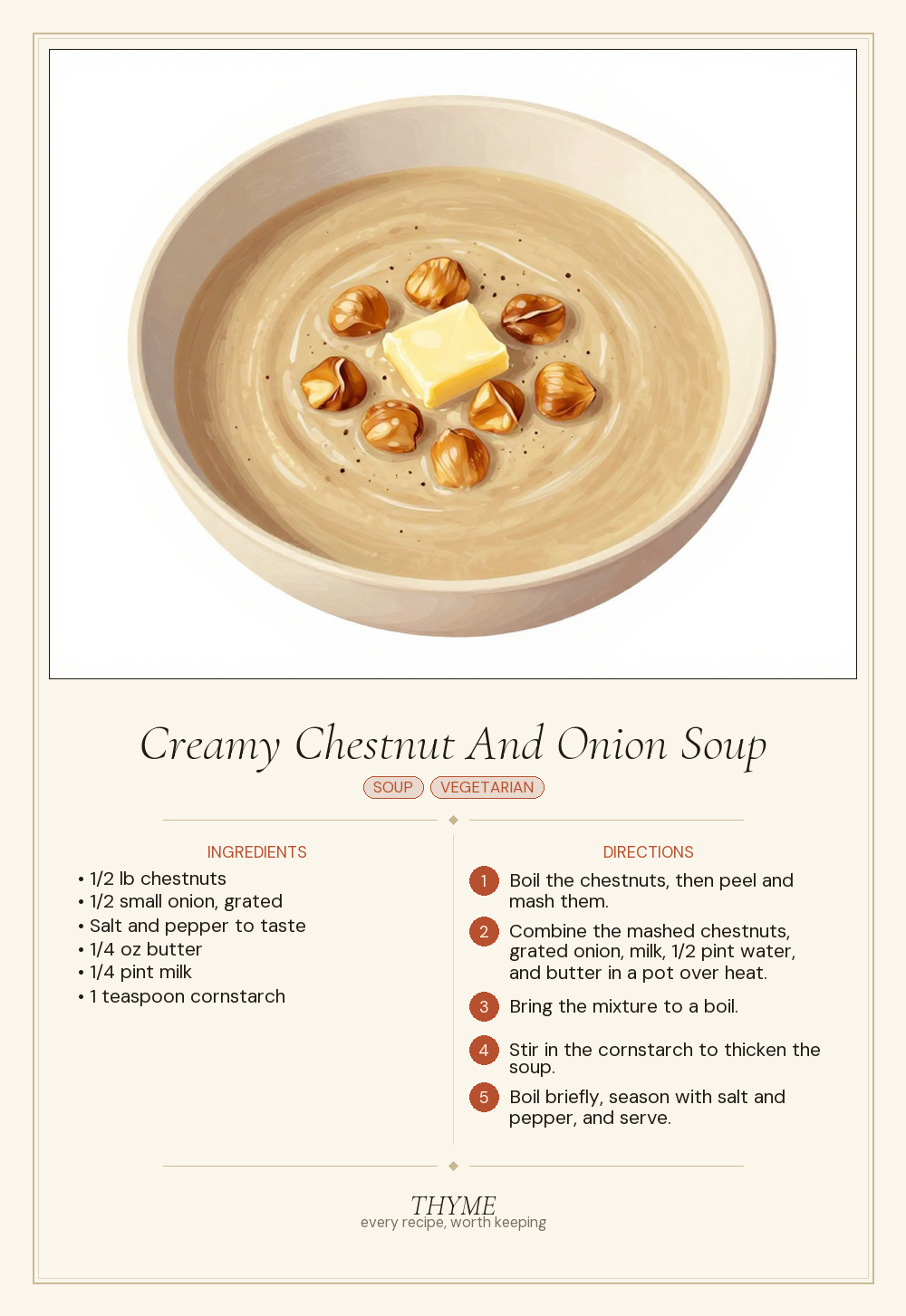Creamy Chestnut And Onion Soup