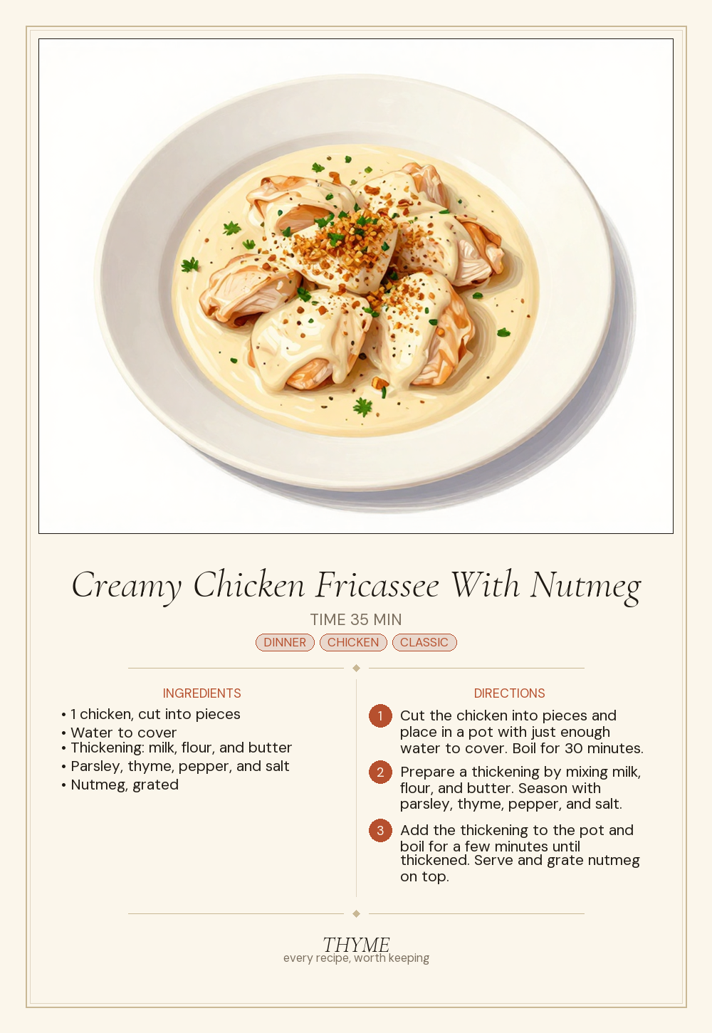 Creamy Chicken Fricassee With Nutmeg