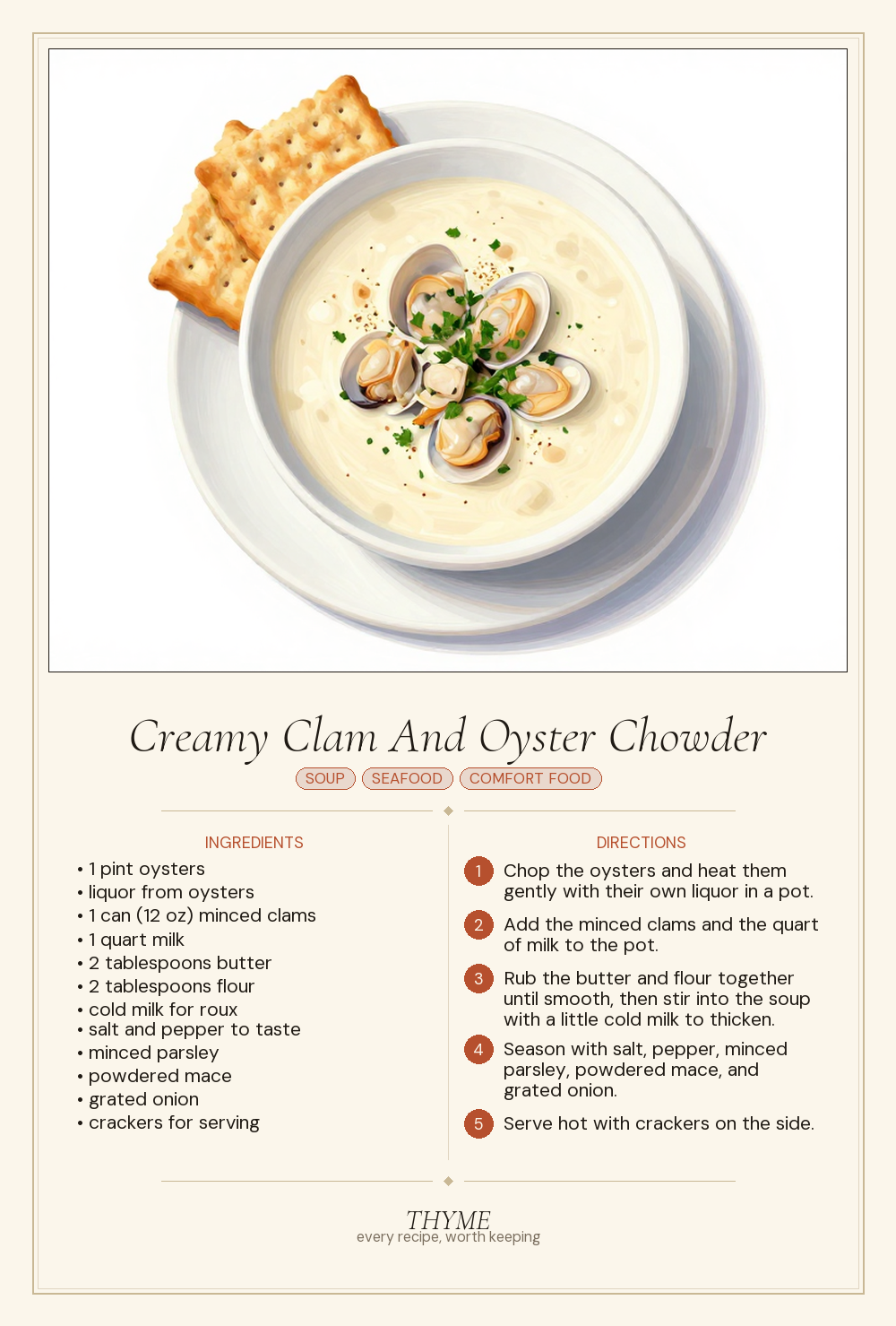 Creamy Clam And Oyster Chowder