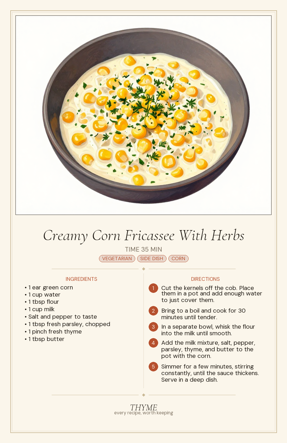 Creamy Corn Fricassee With Herbs