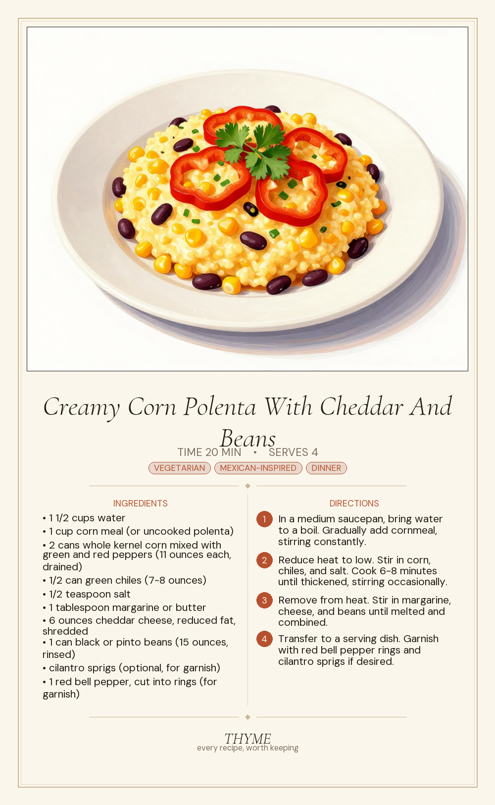 Creamy Corn Polenta With Cheddar And Beans