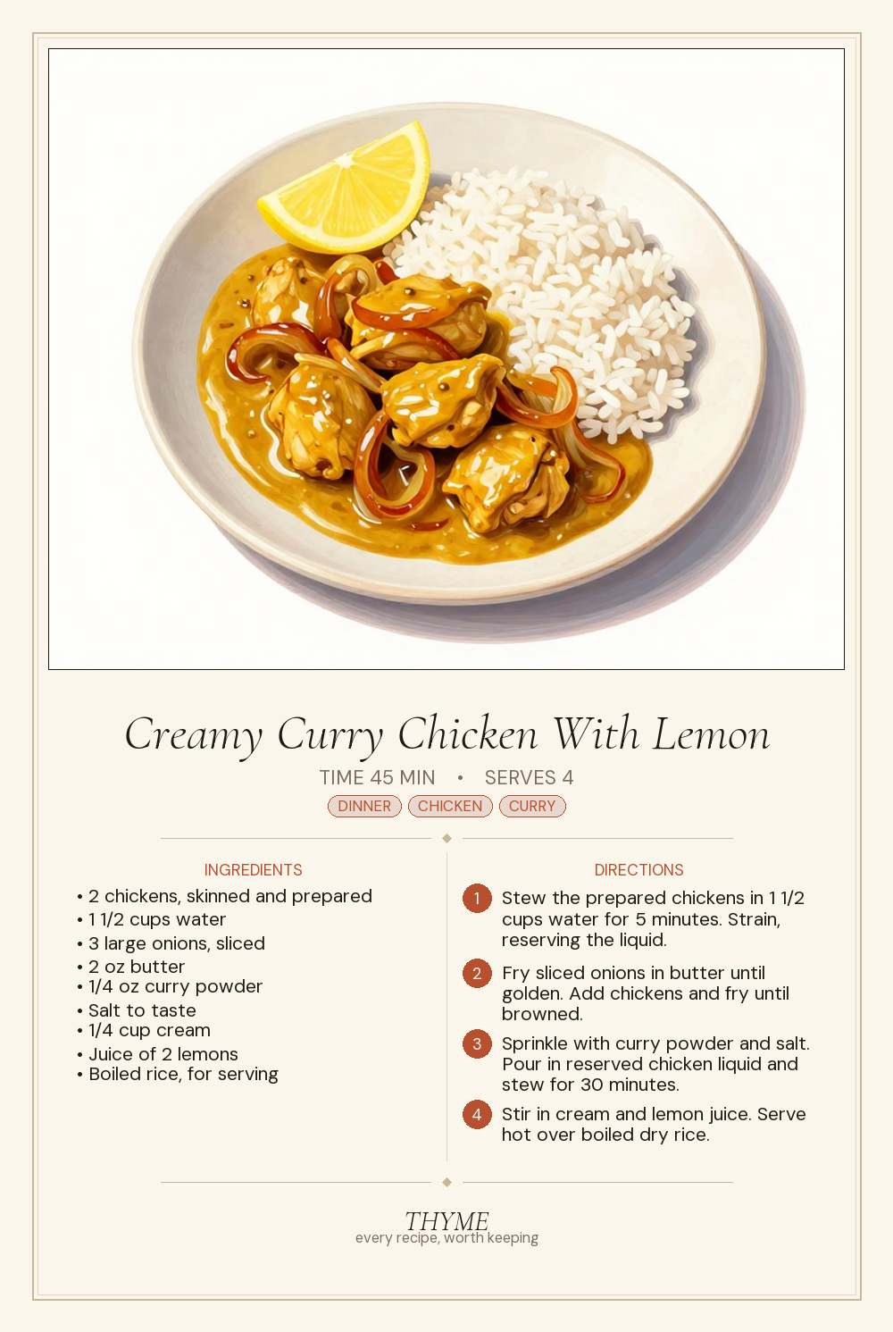 Creamy Curry Chicken With Lemon