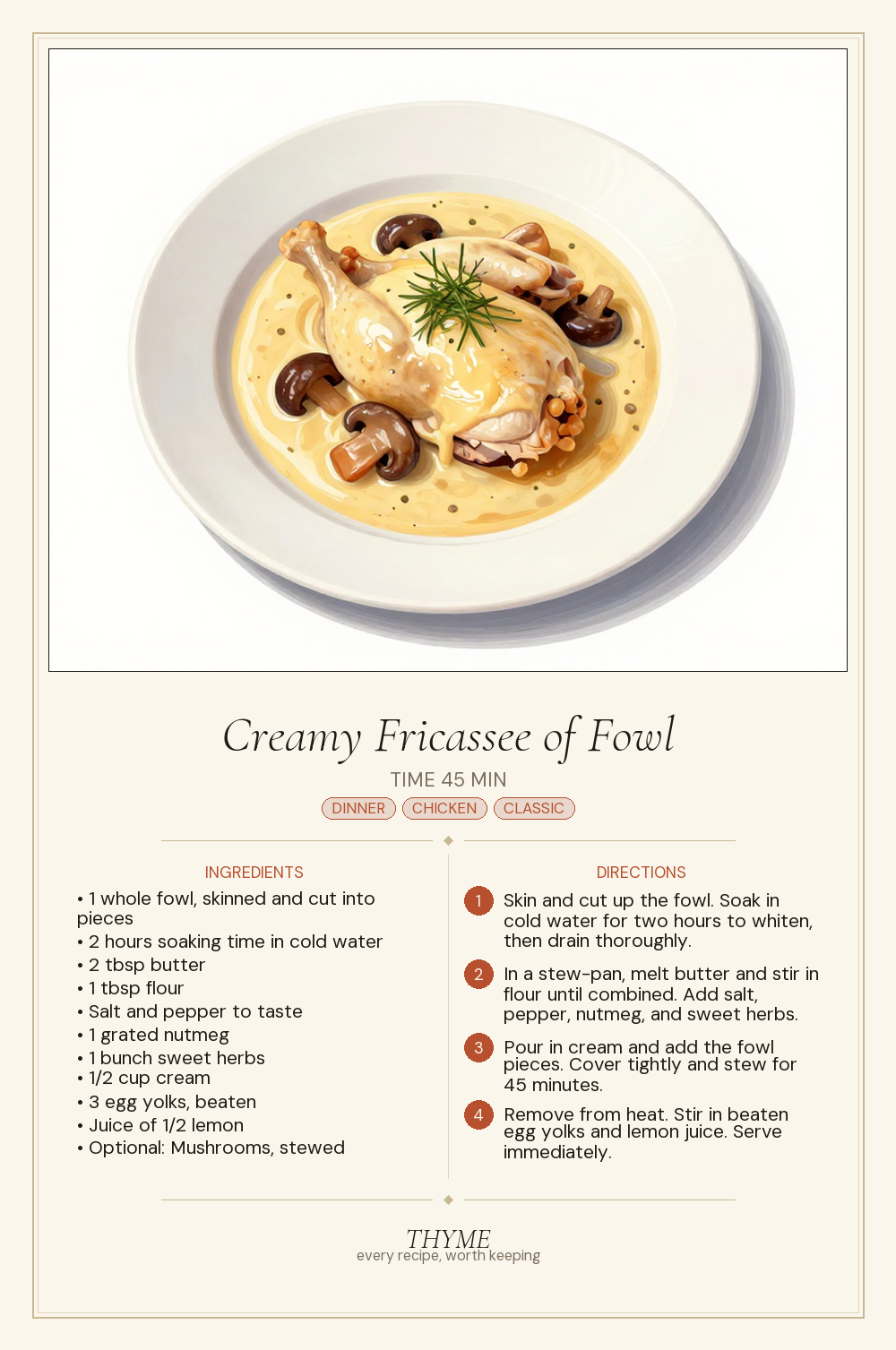 Creamy Fricassee of Fowl