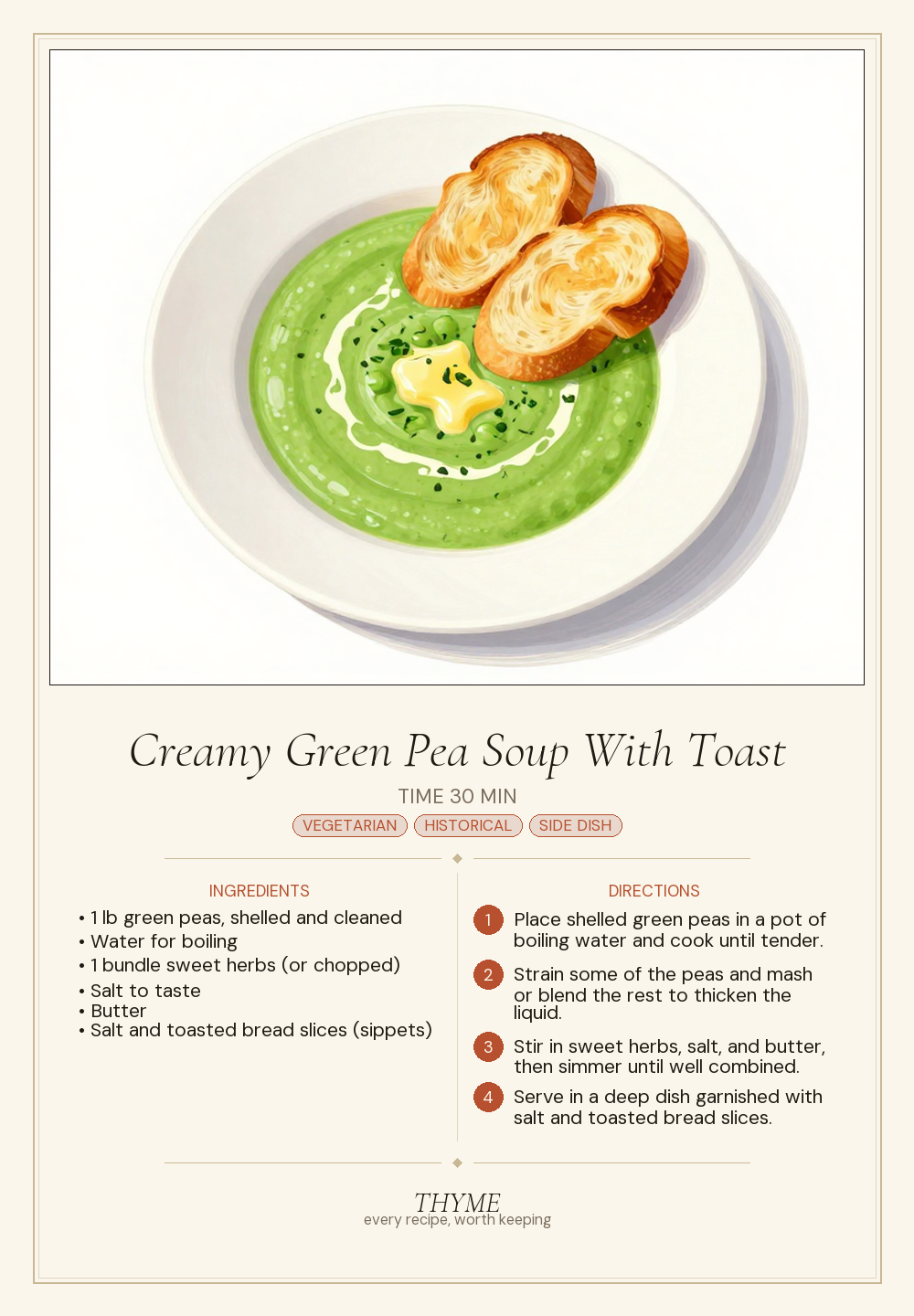 Creamy Green Pea Soup With Toast
