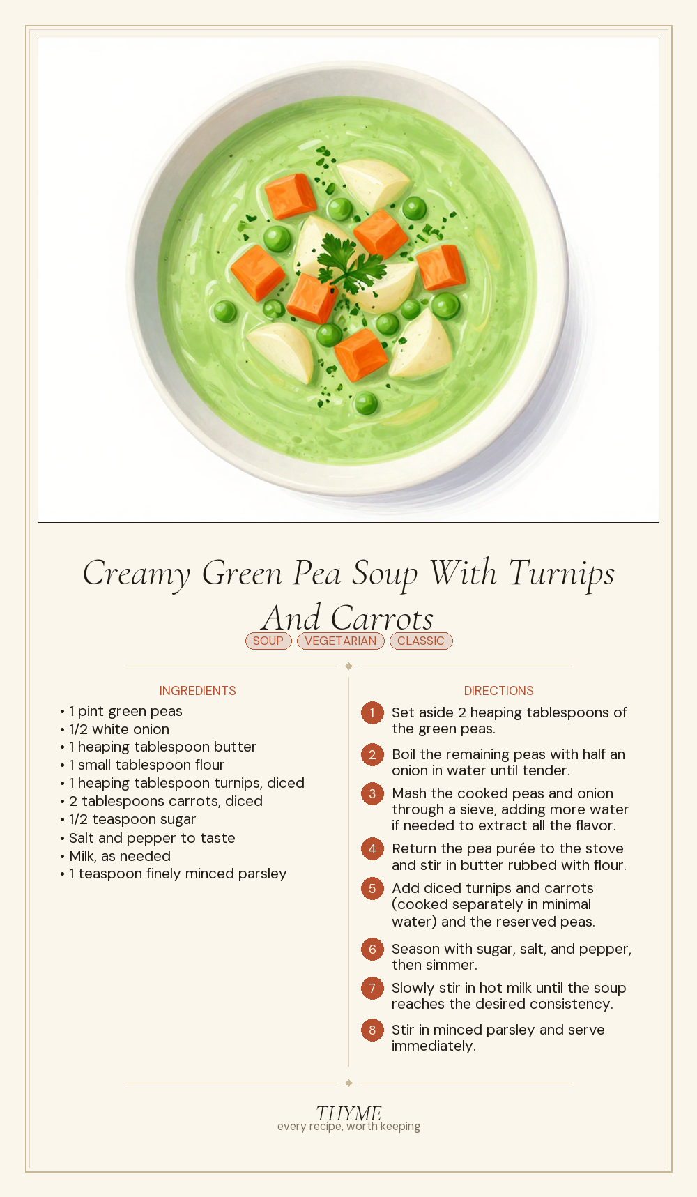 Creamy Green Pea Soup With Turnips And Carrots