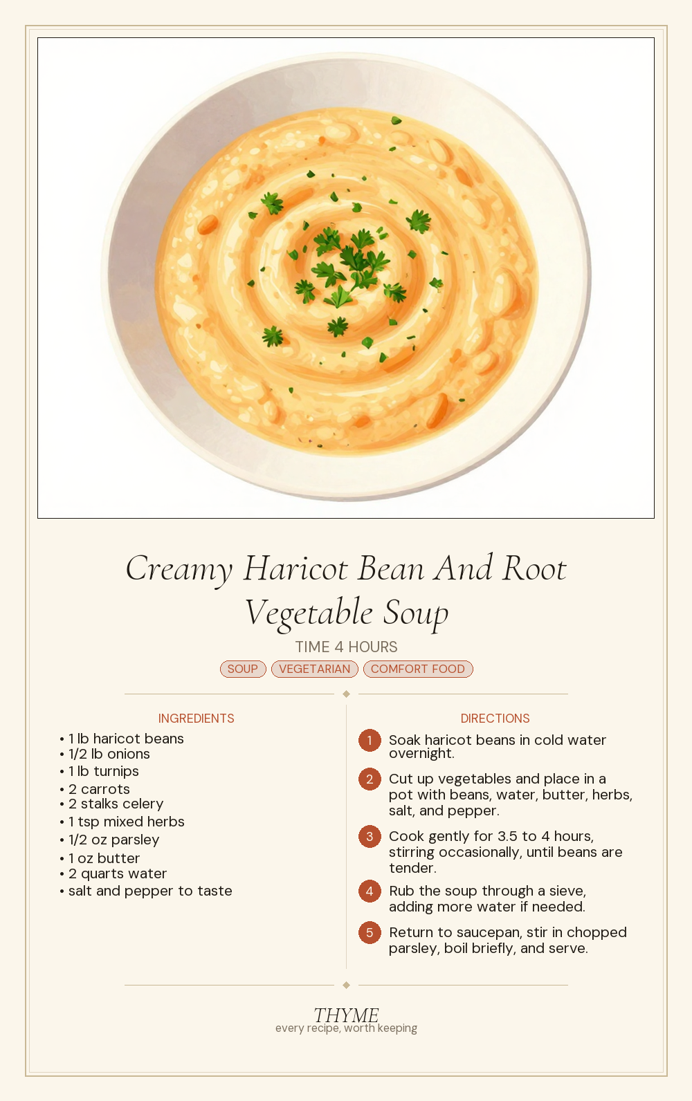 Creamy Haricot Bean And Root Vegetable Soup
