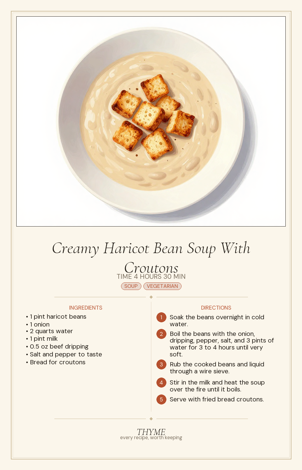 Creamy Haricot Bean Soup With Croutons