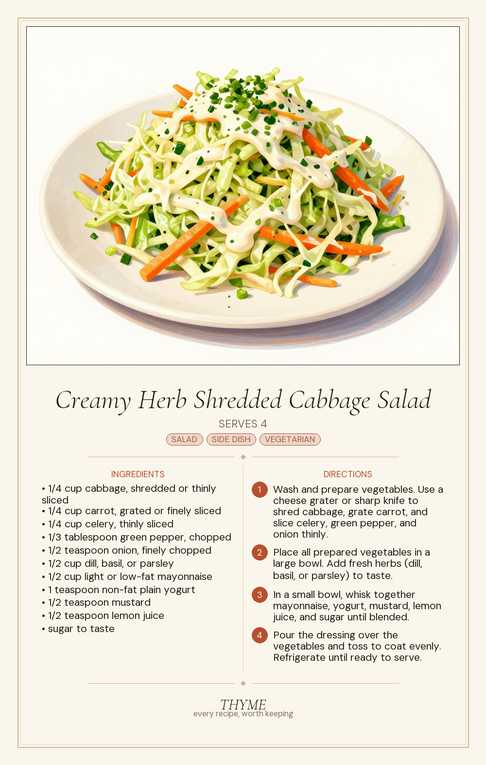Creamy Herb Shredded Cabbage Salad