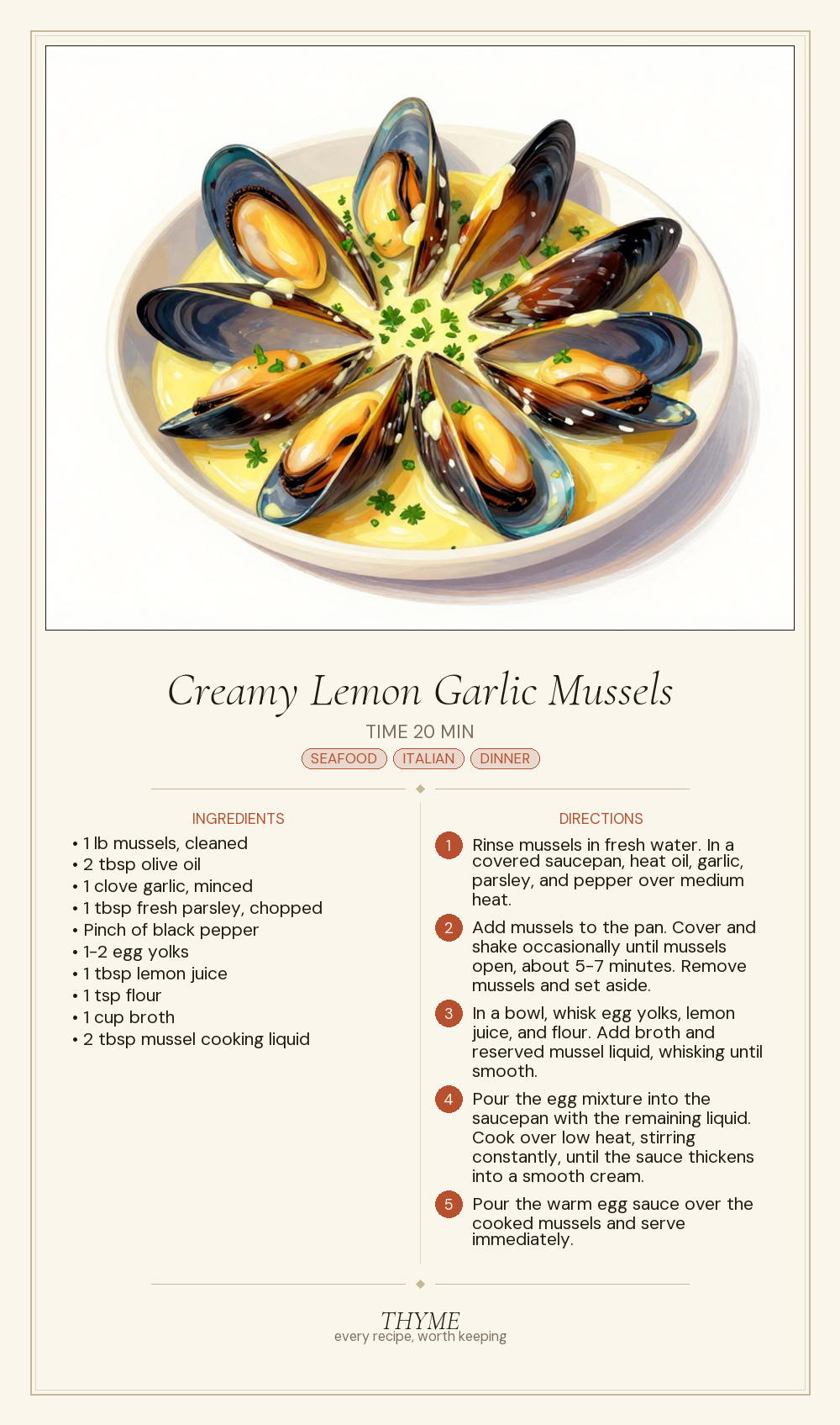Creamy Lemon Garlic Mussels