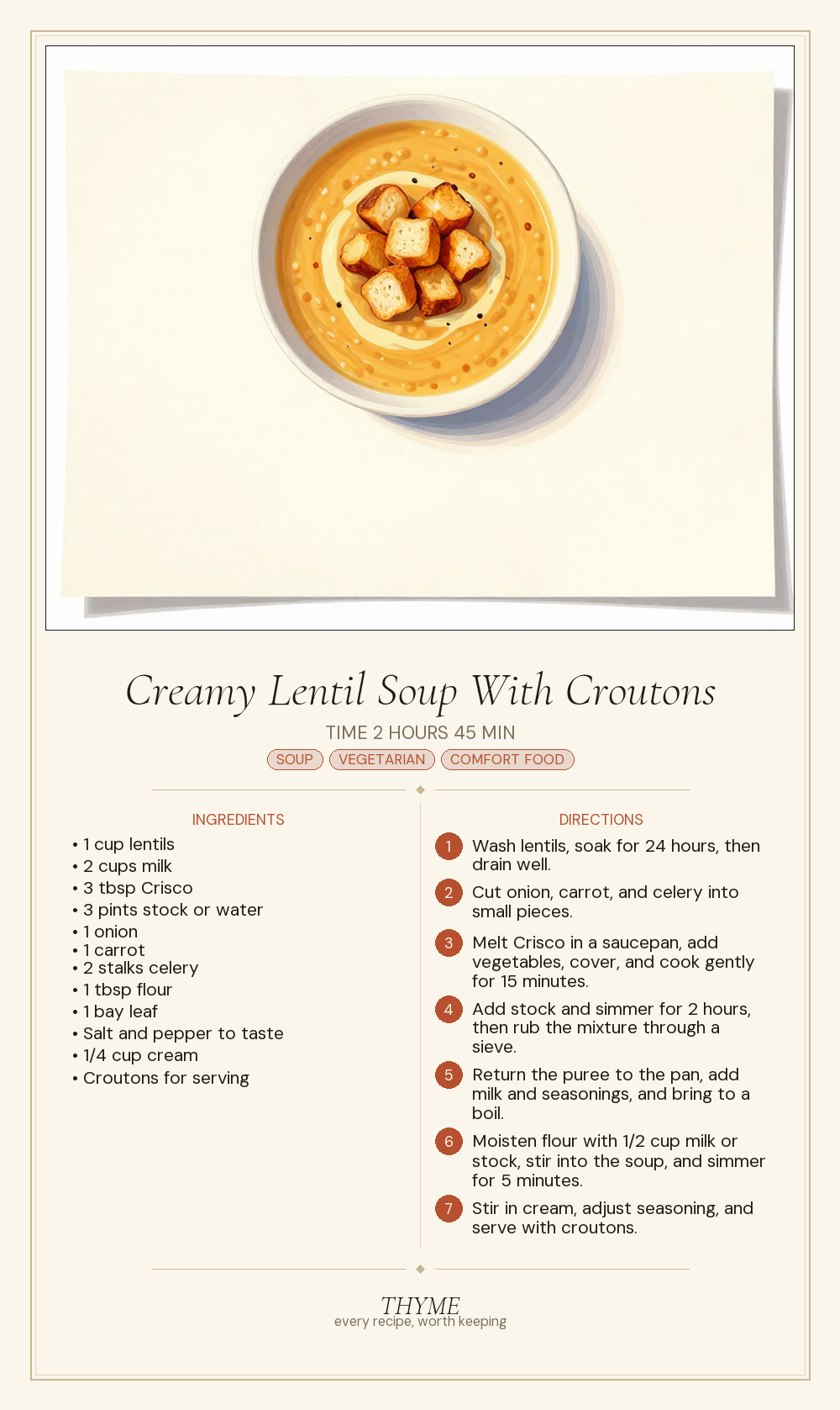 Creamy Lentil Soup With Croutons