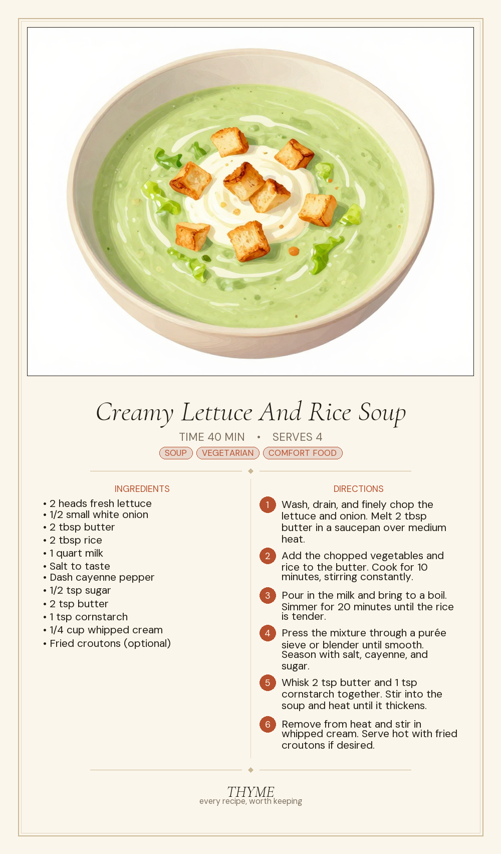 Creamy Lettuce And Rice Soup