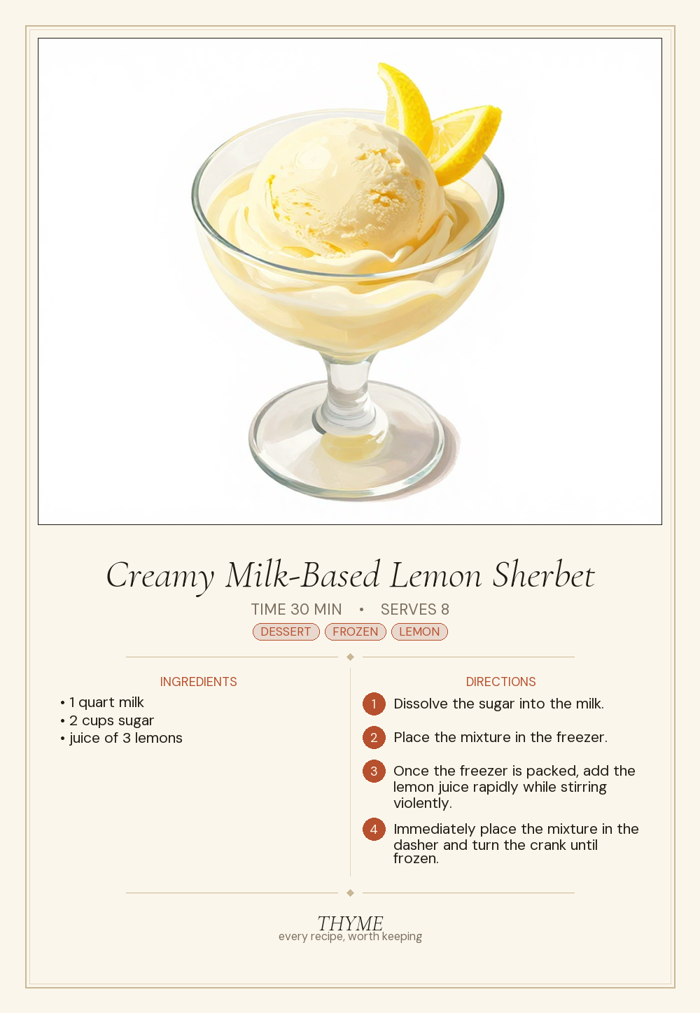 Creamy Milk-Based Lemon Sherbet