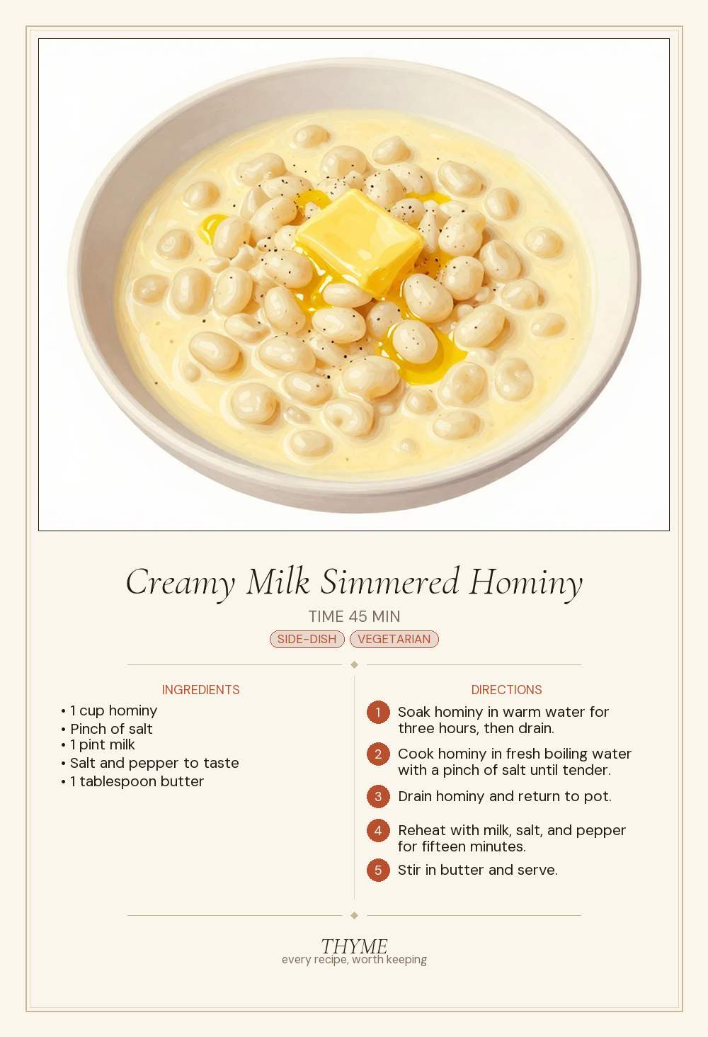 Creamy Milk Simmered Hominy