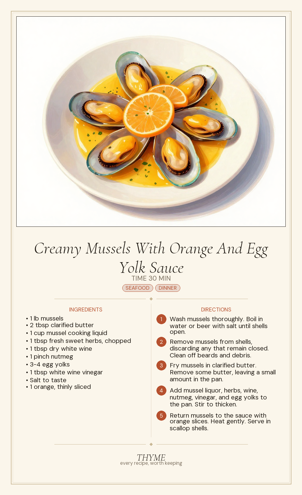 Creamy Mussels With Orange And Egg Yolk Sauce