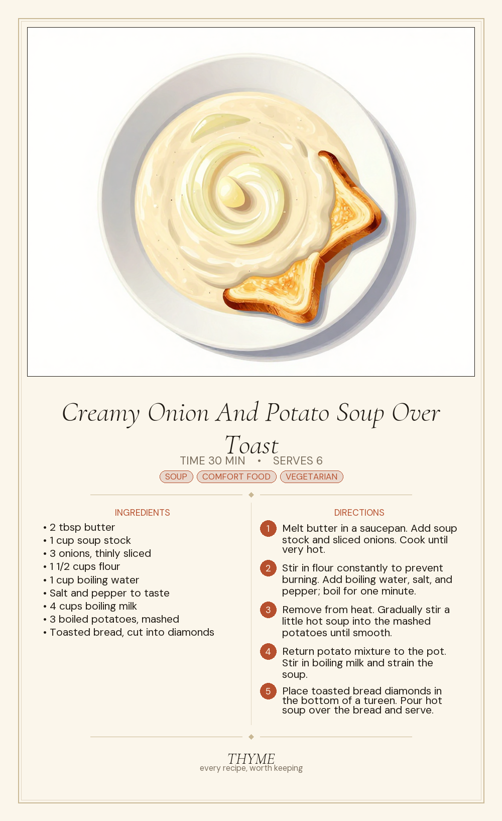 Creamy Onion And Potato Soup Over Toast