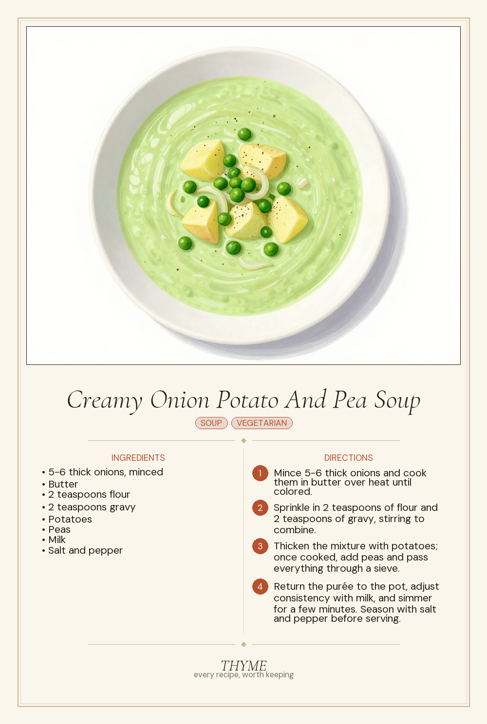 Creamy Onion Potato And Pea Soup