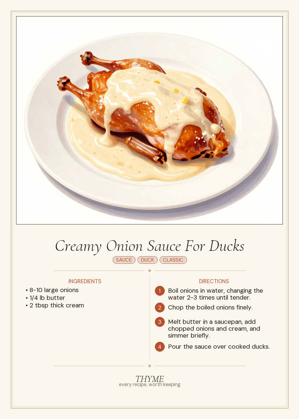 Creamy Onion Sauce For Ducks