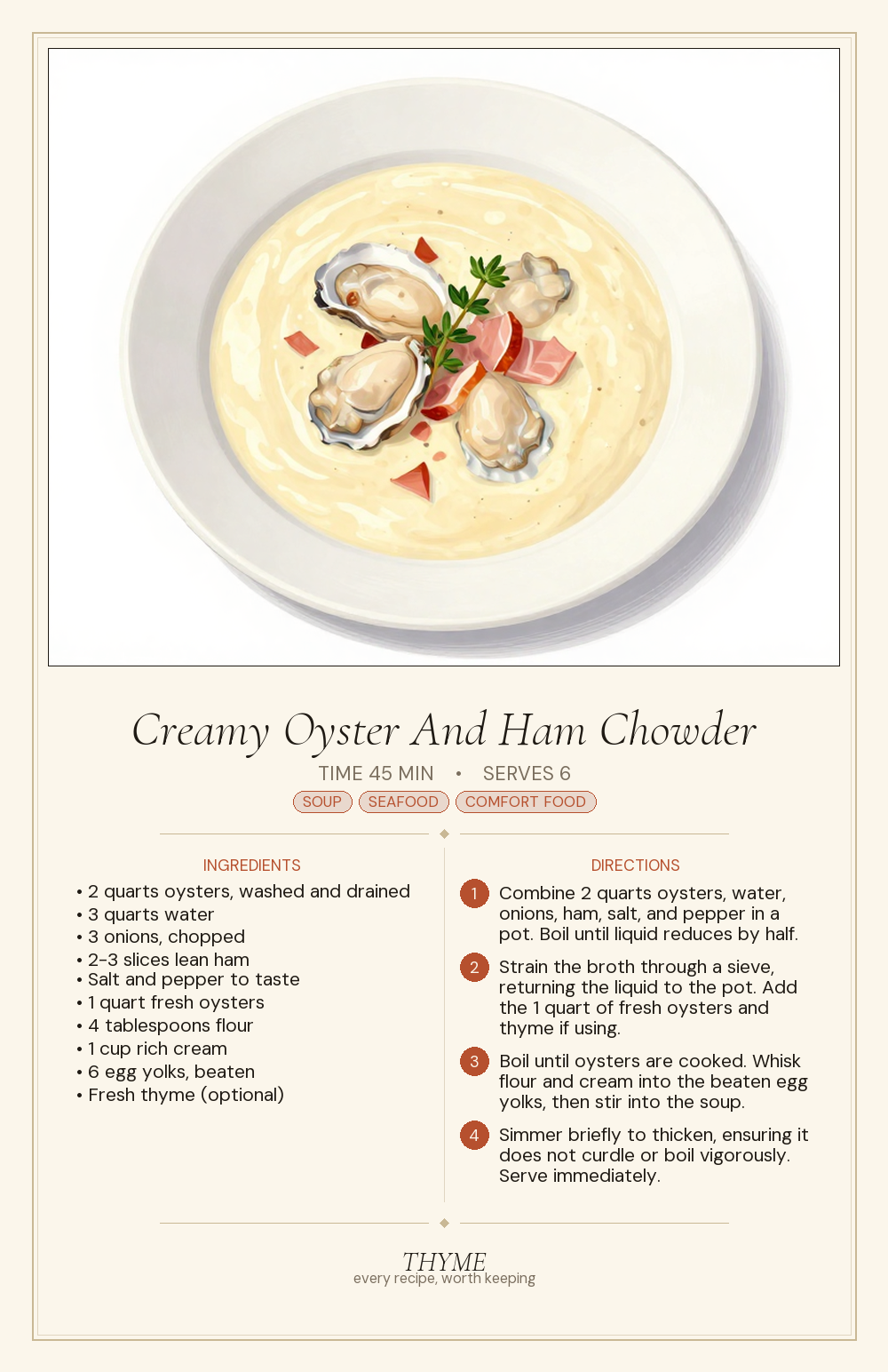 Creamy Oyster And Ham Chowder