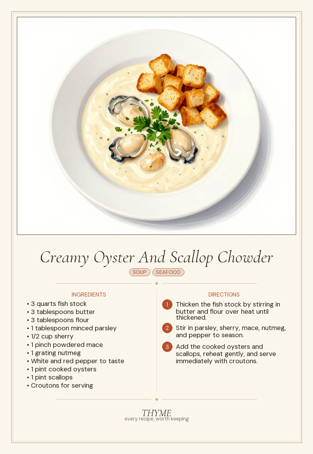 Creamy Oyster And Scallop Chowder