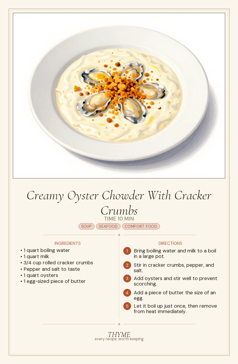 Creamy Oyster Chowder With Cracker Crumbs