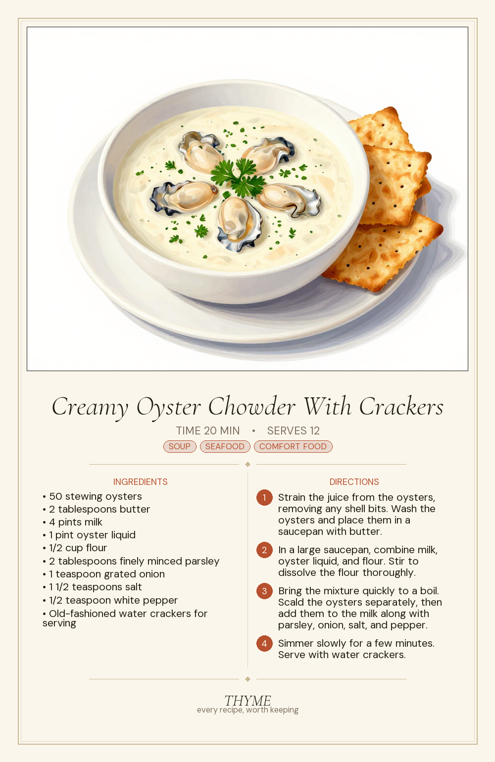 Creamy Oyster Chowder With Crackers