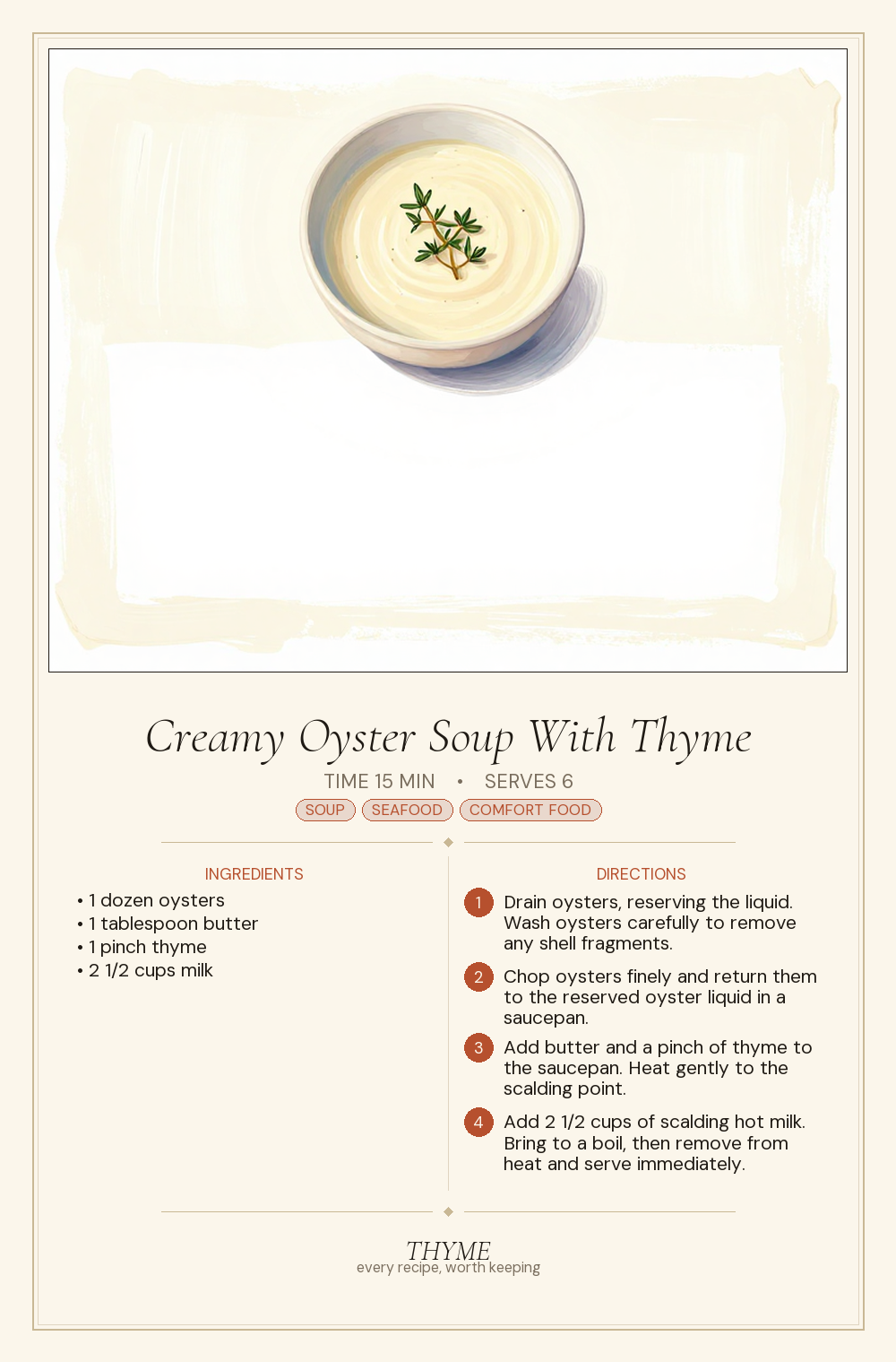 Creamy Oyster Soup With Thyme