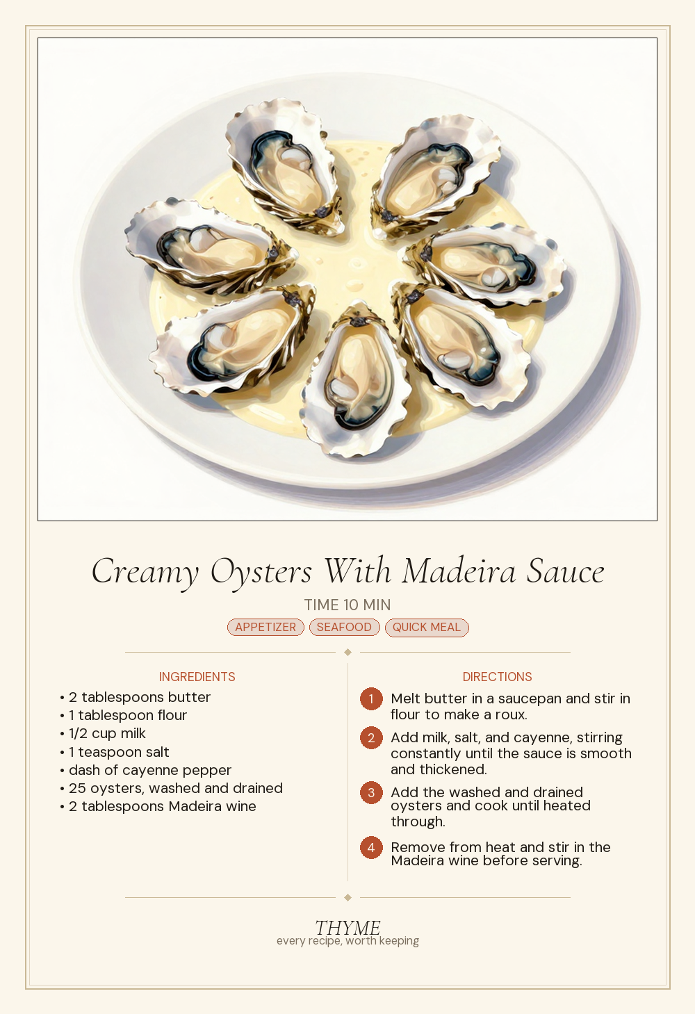 Creamy Oysters With Madeira Sauce
