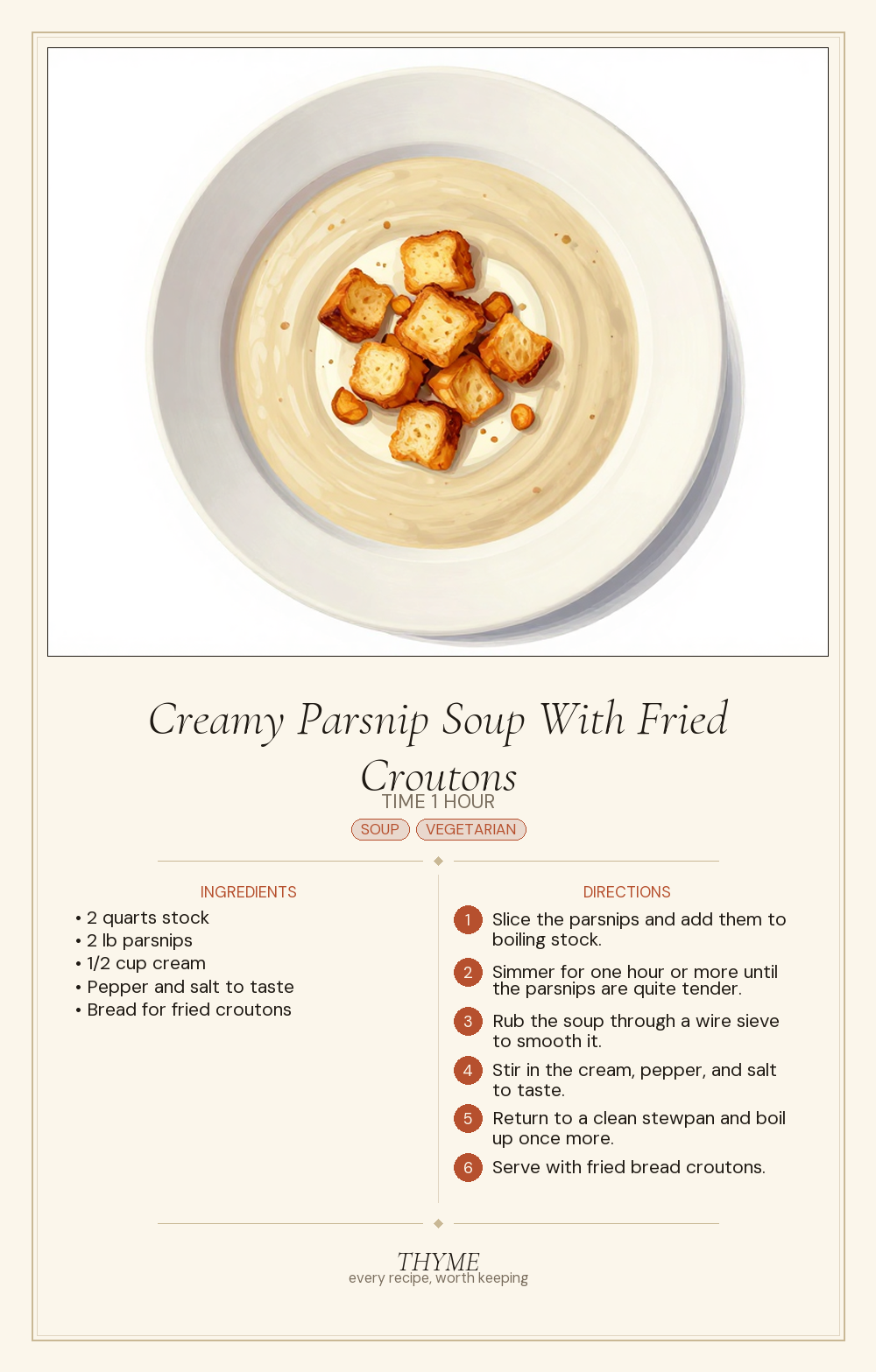 Creamy Parsnip Soup With Fried Croutons