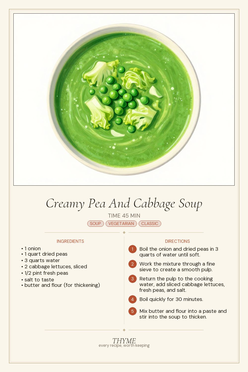 Creamy Pea And Cabbage Soup
