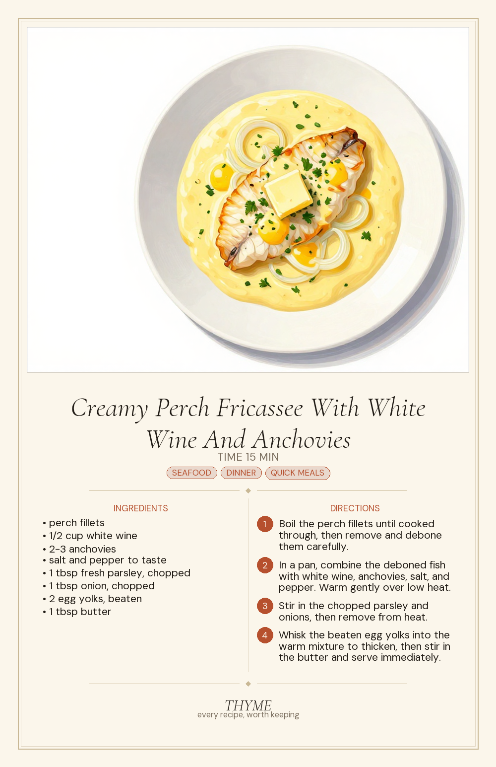 Creamy Perch Fricassee With White Wine And Anchovies
