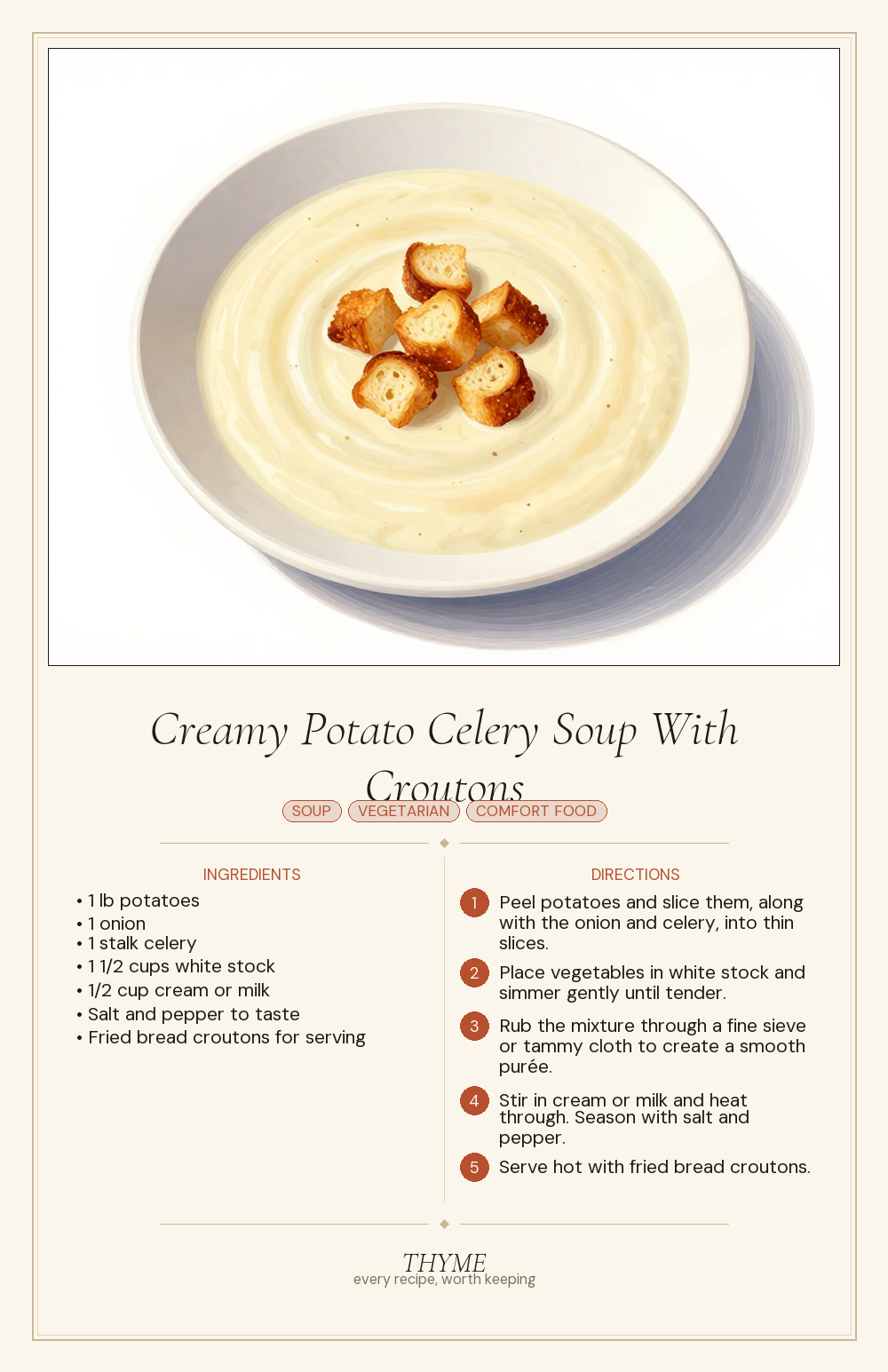 Creamy Potato Celery Soup With Croutons