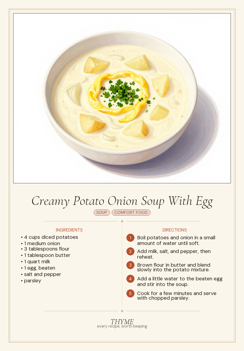 Creamy Potato Onion Soup With Egg