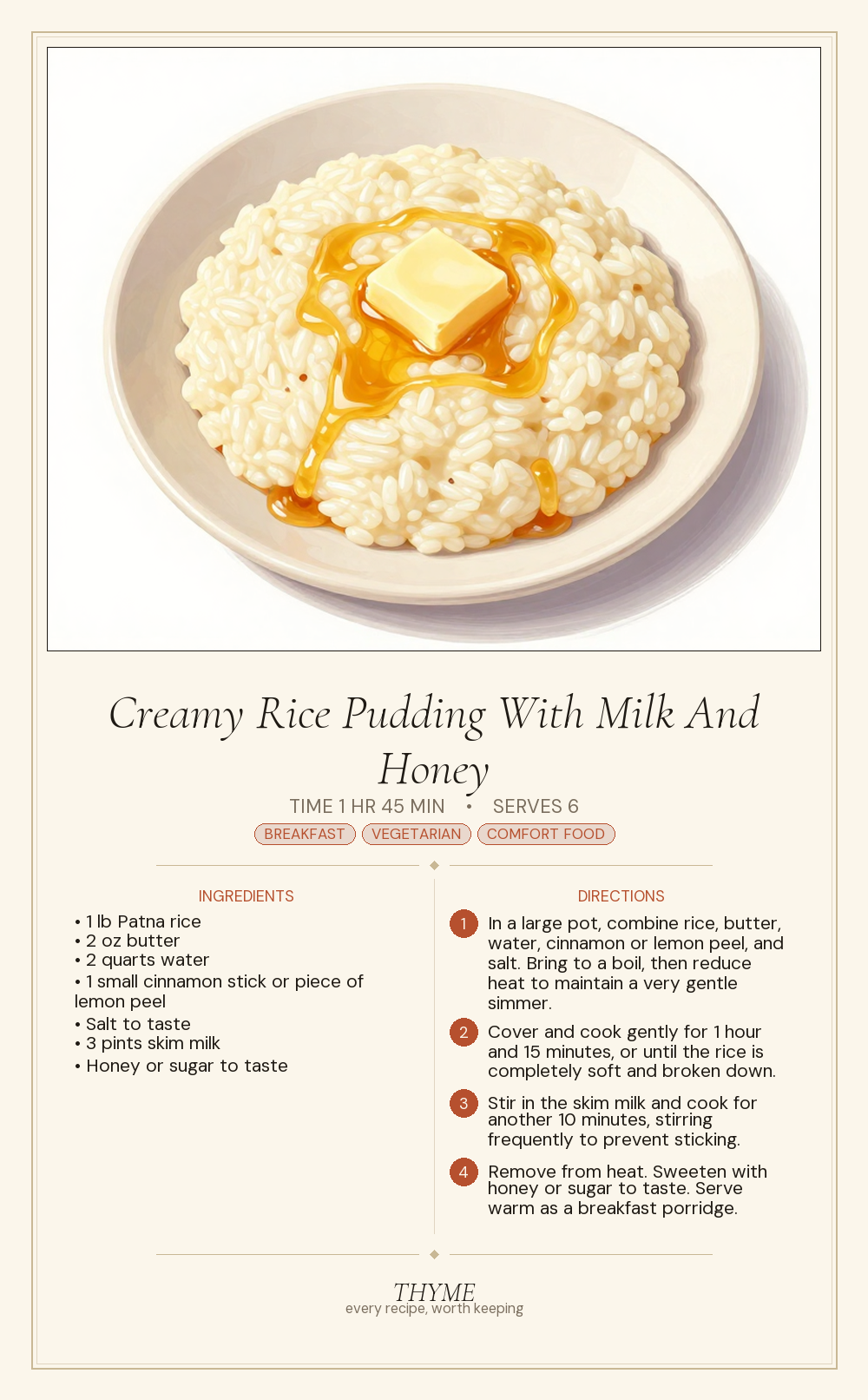 Creamy Rice Pudding With Milk And Honey