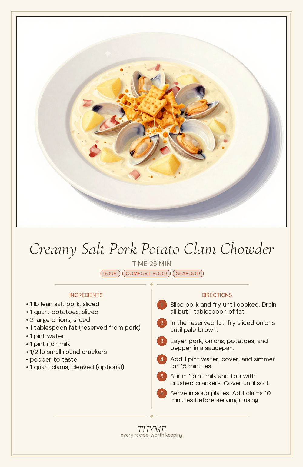 Creamy Salt Pork Potato Clam Chowder