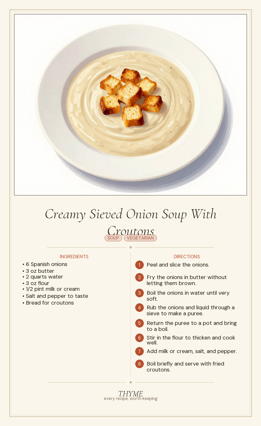 Creamy Sieved Onion Soup With Croutons