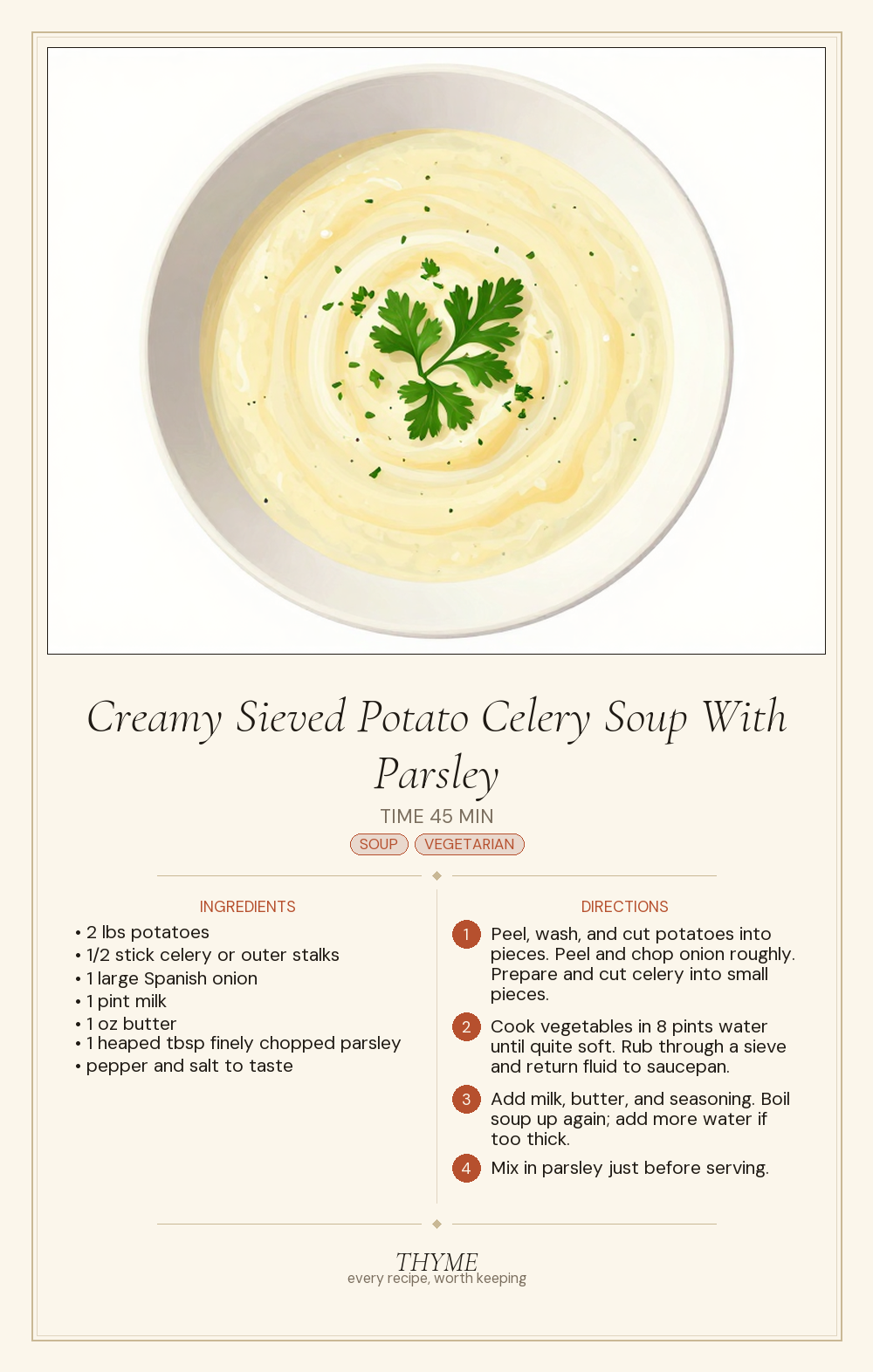 Creamy Sieved Potato Celery Soup With Parsley